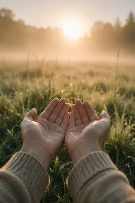 Open Hands Receiving Morning Sunlight