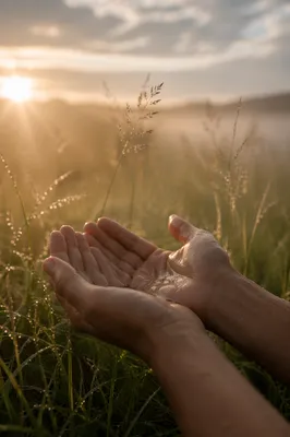 Open Hands Receiving Morning Sunlight