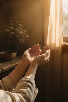 Open Hands Receiving Morning Sunlight