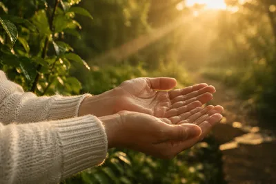 Open Hands Receiving Morning Sunlight