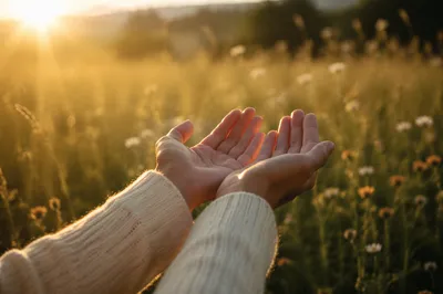 Open Hands Receiving Sunrise Light