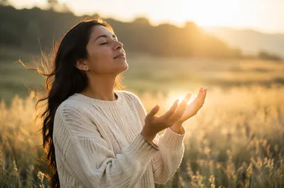Young Woman in Sunrise Meadow Light