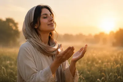 Young Woman in Sunrise Meadow Light