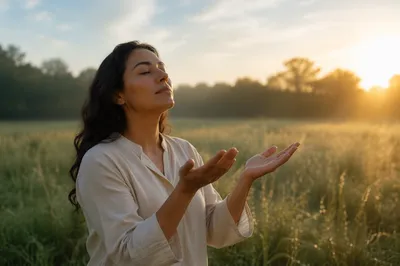 Young Woman Receiving Sunlight in Meadow