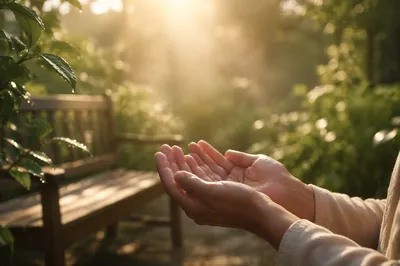Grateful Open Hands in Morning Sunlight