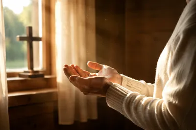 Open Hands Receiving Morning Sunlight