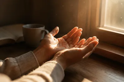 Open Hands Receiving Morning Sunlight