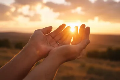 Open Hands Receiving Golden Sunlight