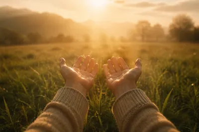 Open Hands Receiving Morning Sunlight