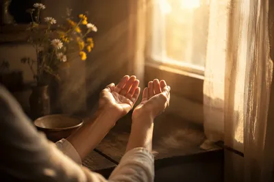 Open Hands Receiving Morning Sunlight