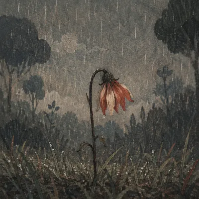 Wilting Wildflower in Rainy Grief