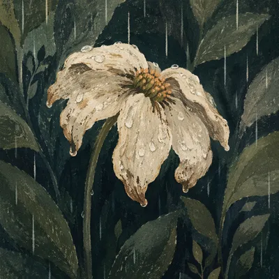 Wilting Flower in Gentle Rain