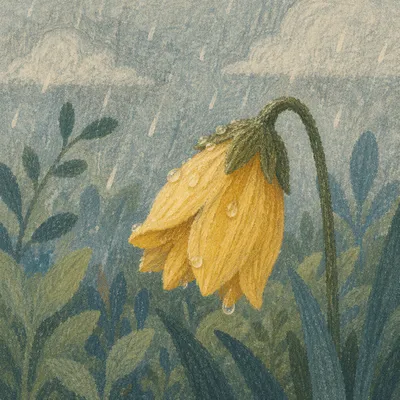 Wilting Yellow Flower in Gentle Rain