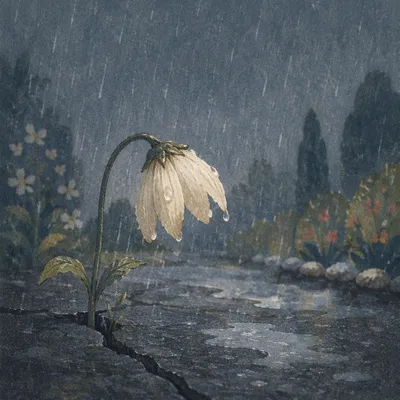 Wilting Flower in Rainy Solitude