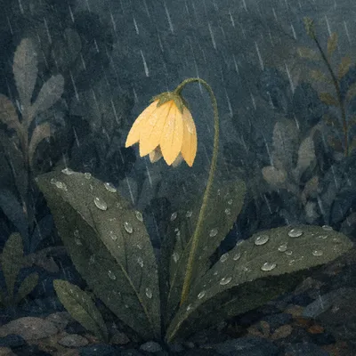 Wilting Yellow Flower in Gentle Rain