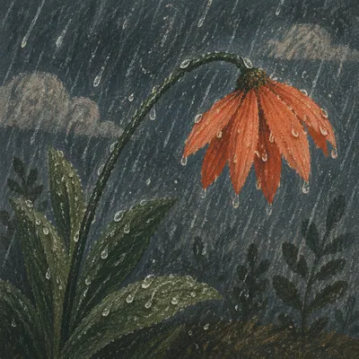 Rain Bent Orange Wildflower in Grief