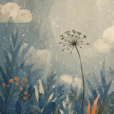 Lonely Wilting Wildflower in Cold Rain
