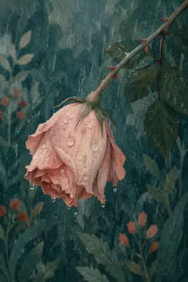 Wilting Flower in Gentle Rain