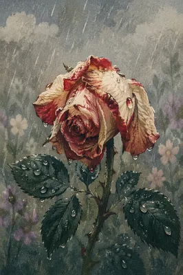 Wilting Rose in Gentle Rain