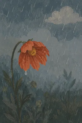 Wilting Wildflower in Rainy Grief