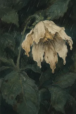 Wilting Garden Flower in Gentle Rain