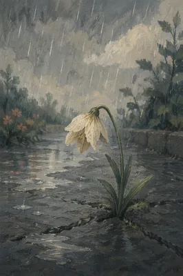 Wilting Flower in Rainful Solitude
