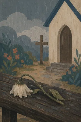 Wilting White Flower in Chapel Rain