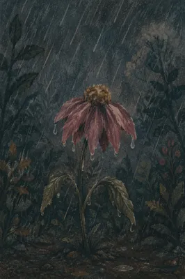 Wilting Flower in Rainful Grief