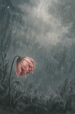 Wilting Rain-Soaked Flower of Quiet Grief