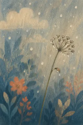 Wilting Wildflower in Cold Rain