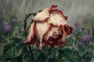 Wilting Rose in Gentle Rain