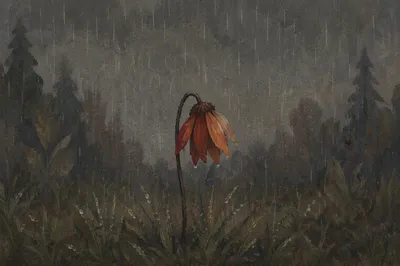 Wilting Flower in Rainy Grief