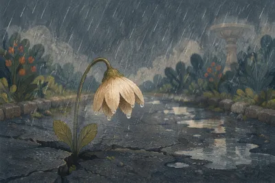 Wilting Flower in Rainy Solitude
