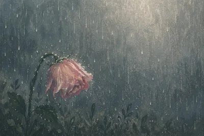 Wilting Rain-Soaked Flower in Quiet Grief