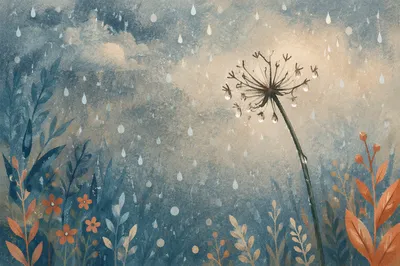 Wilting Wildflower in Rain and Mist