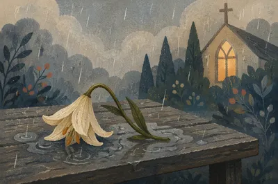 Wilting Lily in Rain by Chapel Garden
