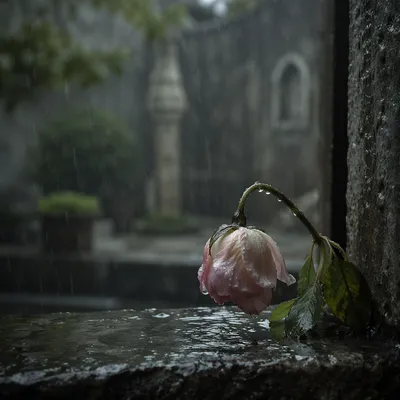 Wilting Flower in Rainful Solitude