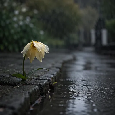 Wilting Flower in Rainy Solitude