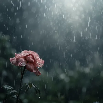 Wilting Rose in Rainy Garden Grief