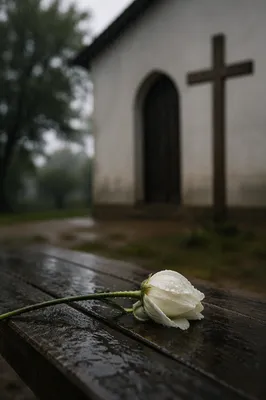 Wilting White Flower in Chapel Rain