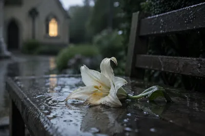 Wilting Lily in Rain by Chapel Garden