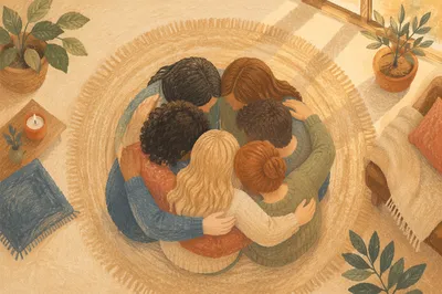 Supportive Friends Group Hug From Above