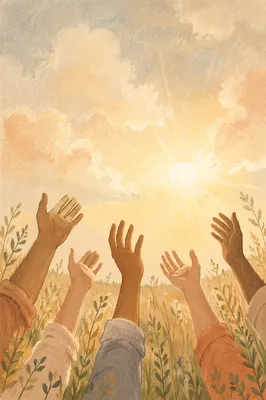 Hands Raised to Sunrise Sky in Freedom