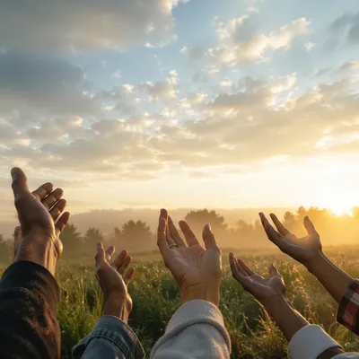 Hands Raised to Morning Sky Freedom