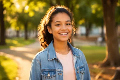 Happy Teenage Girl Smiling in Park