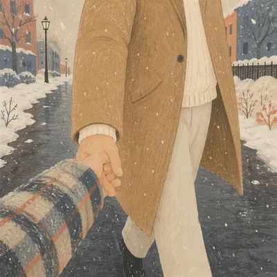 Couple Holding Hands Through Winter Storm
