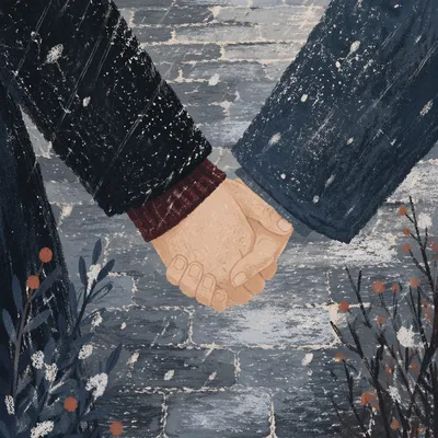 Couple Holding Hands Through Winter Storm