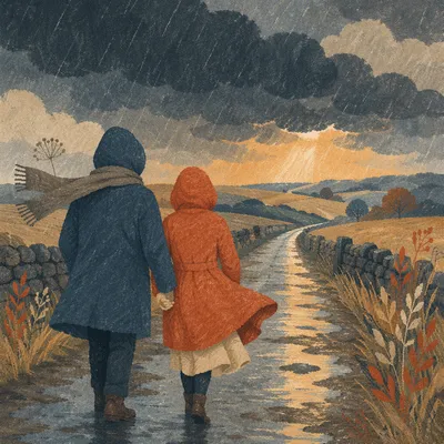 Couple Holding Hands Through Storm Light