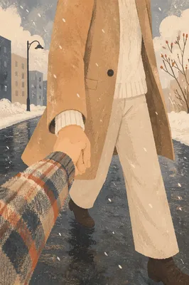 Couple Holding Hands Through Winter Storm