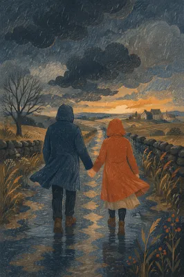 Couple Holding Hands Through Stormy Road